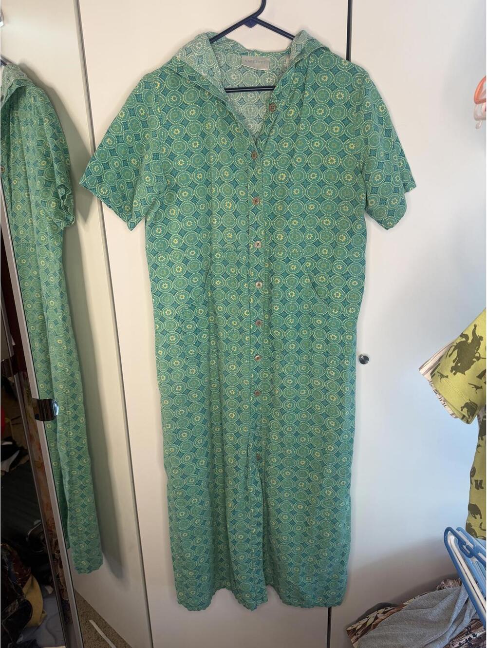 Linen Blend Dress with Button Front and Hood